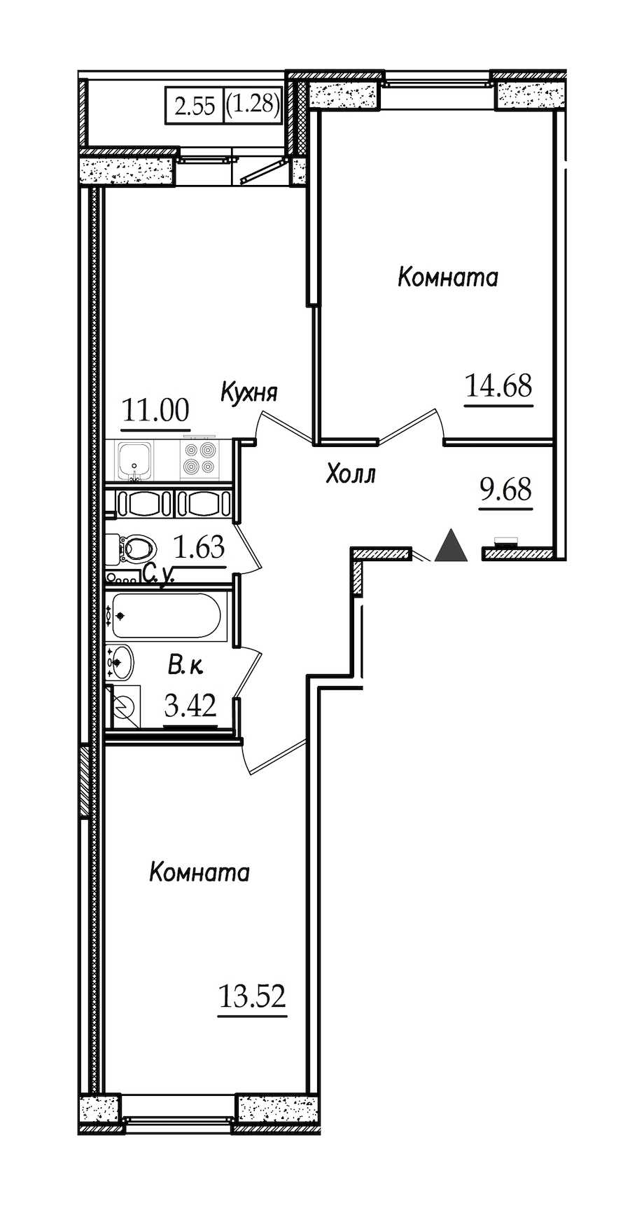 Двухкомнатная квартира в : площадь 55.21 м2 , этаж: 2 – купить в Санкт-Петербурге